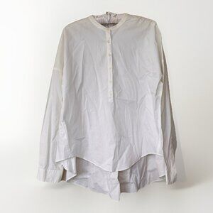 Loft Blouse Shirt Womens Size Medium White Poplin Shirt Cotton Spandex